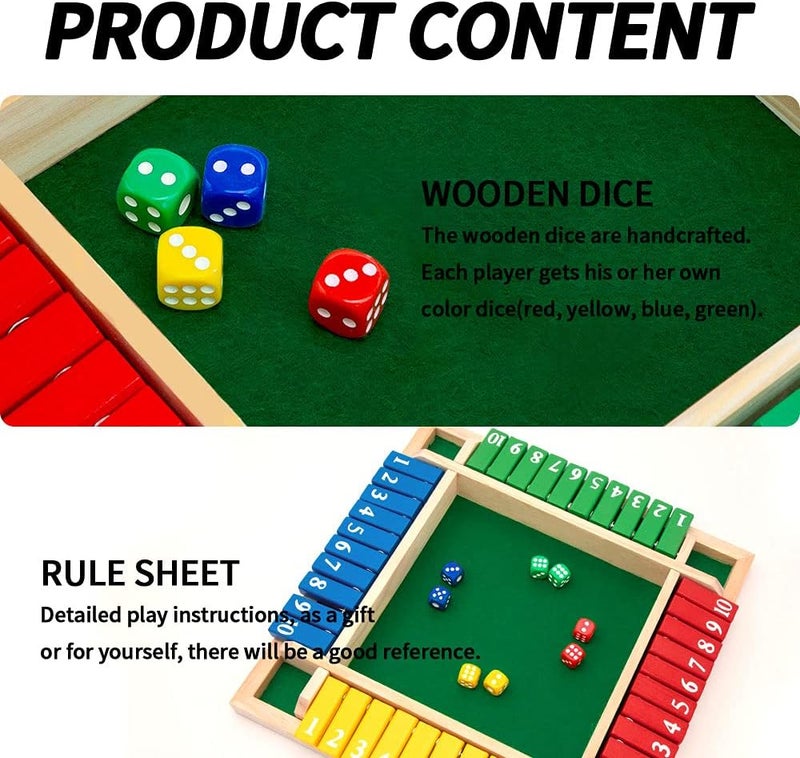 Nicecho Shut The Box Dice Game,2-4 Player Family Wooden Board Table Math Games for Adults and Kids, 8 Dices Classics Games for Classroom,Home,Party or Pub - Image 5